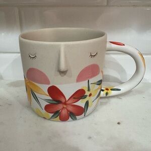 Anthropologie Floral Mug with Red and Yellow Blooms